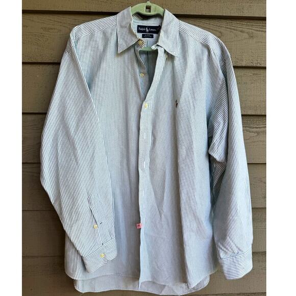Ralph Lauren Blake Fit Stripe Shirt L Green White Cotton Pony Logo - Picture 1 of 8